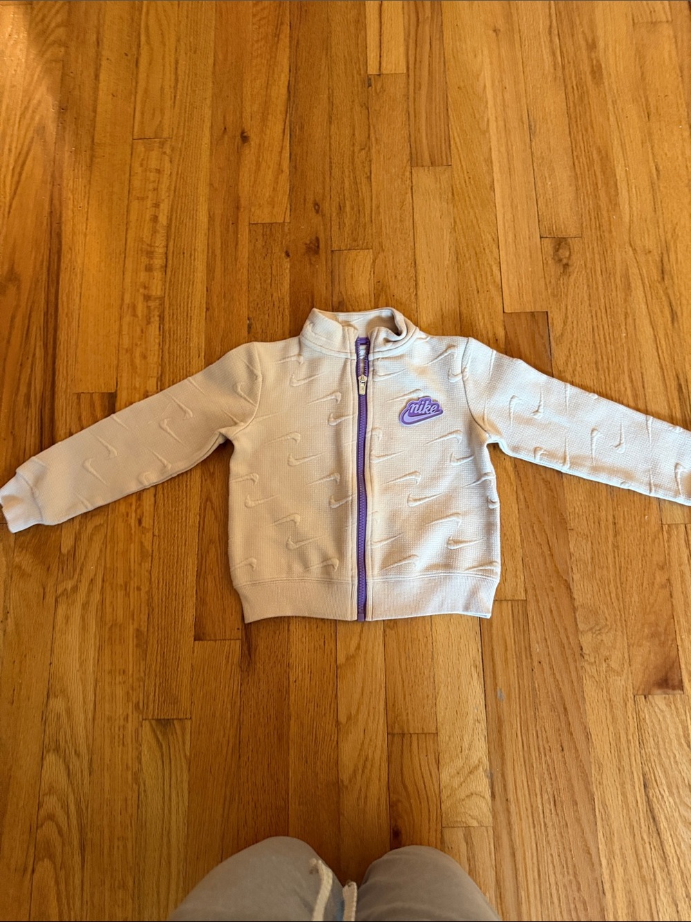 Nike Kids Cream Zip Jacket with Purple Trim